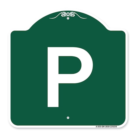 Signmission Designer Series Sign-Sign W/ Letter P, Green & White Aluminum Sign, 18" x 18", GW-1818-22934 A-DES-GW-1818-22934